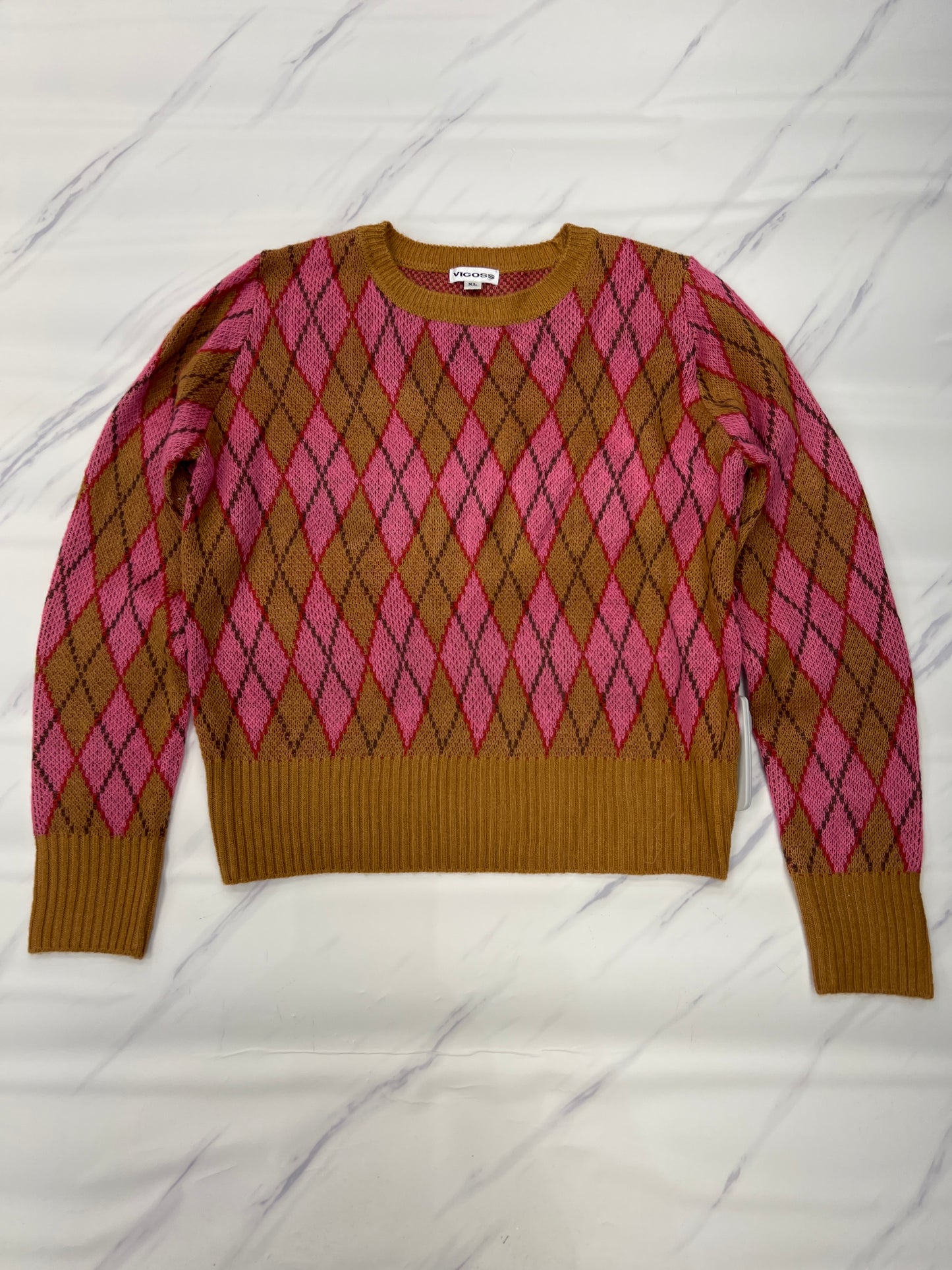 Sweater By Vigoss In Brown & Pink, Size: Xl