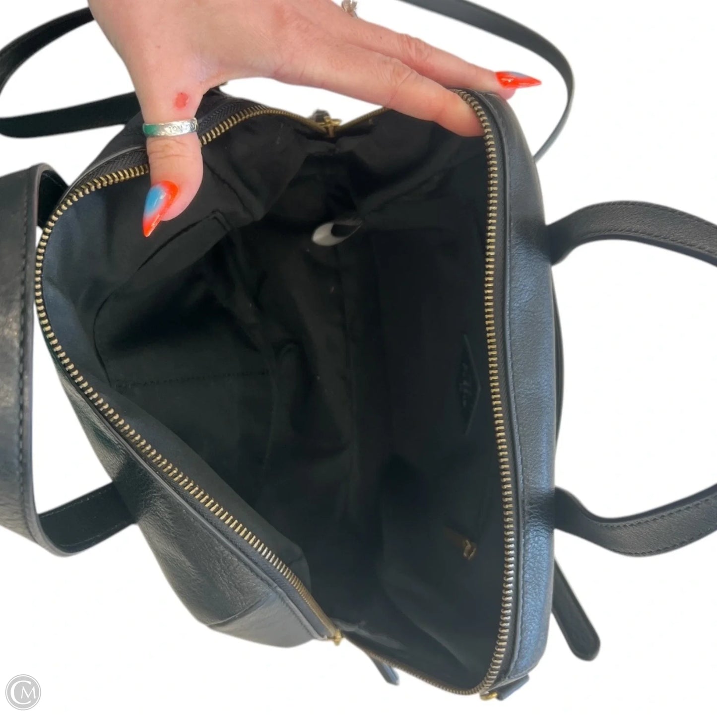 Handbag Leather By Fossil, Size: Medium
