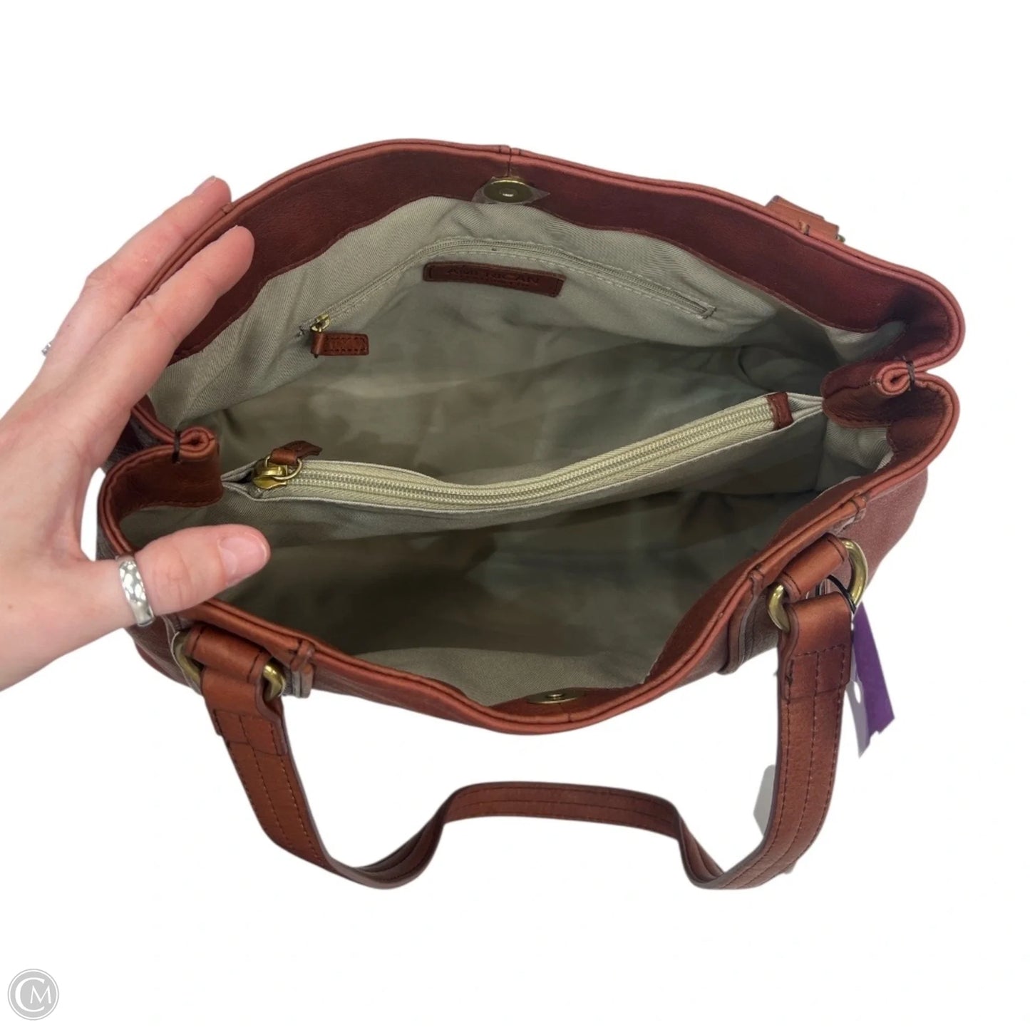Handbag Leather By American, Size: Large