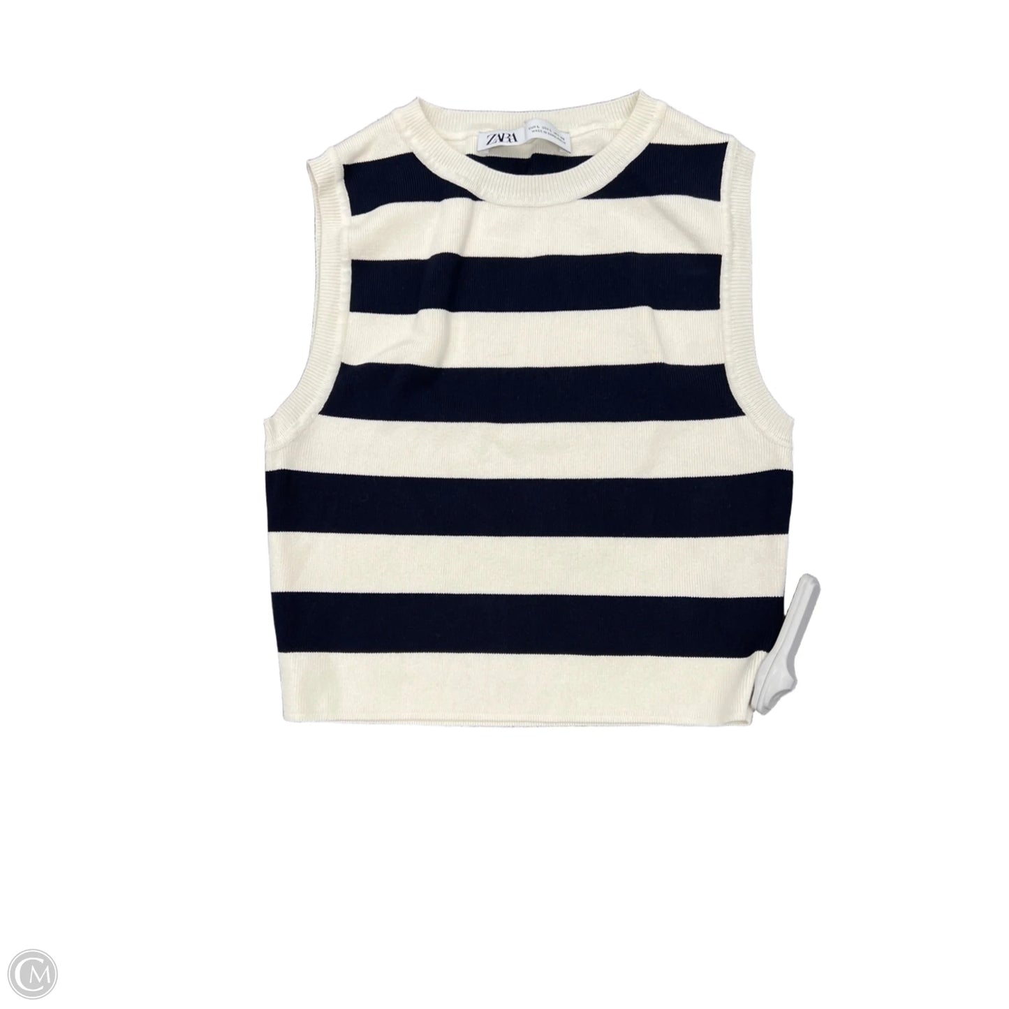 Top Sleeveless By Zara In Blue & White, Size: L
