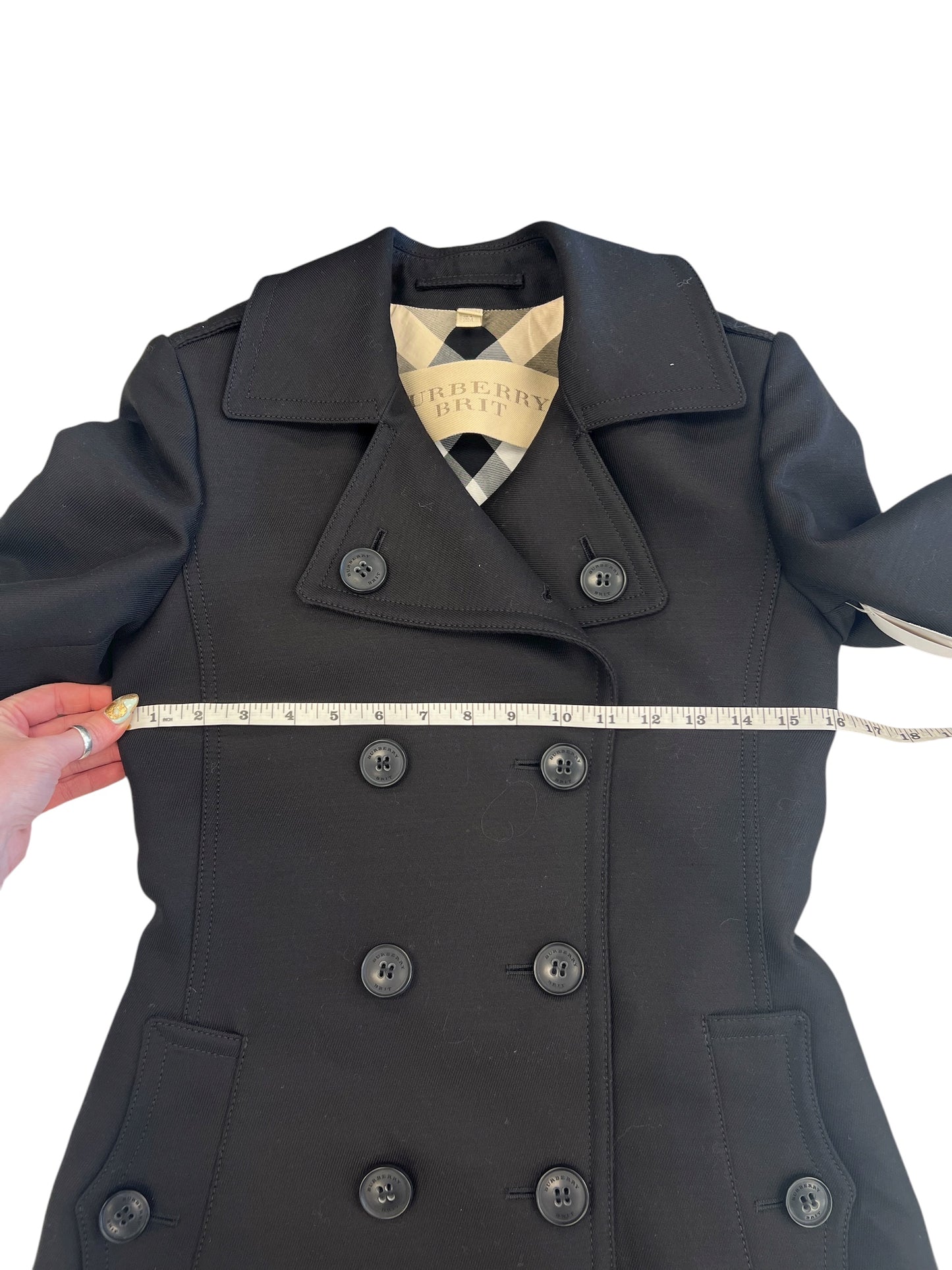 Coat Luxury Designer By Burberry In Black, Size: 2
