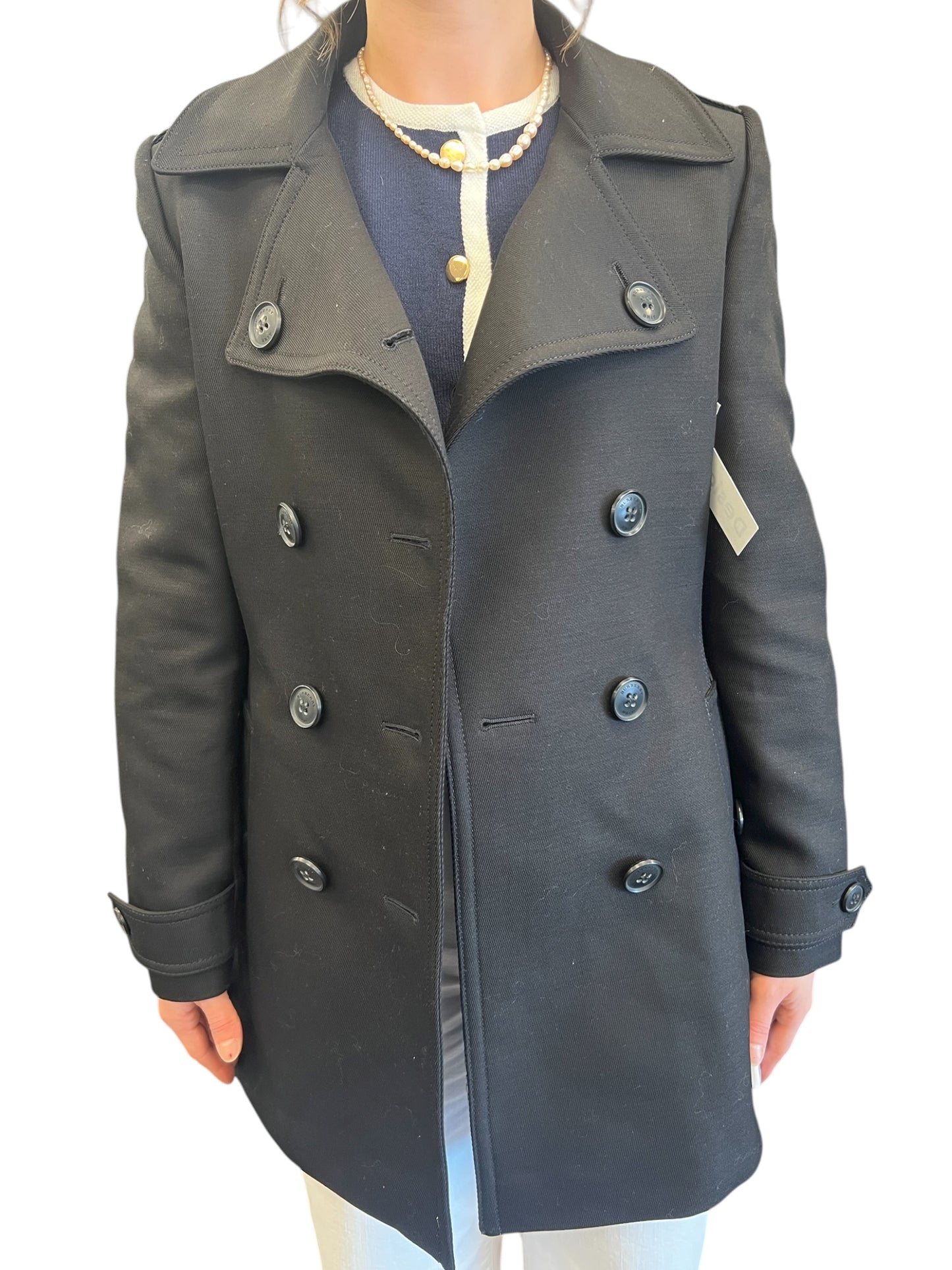 Coat Luxury Designer By Burberry In Black, Size: 2