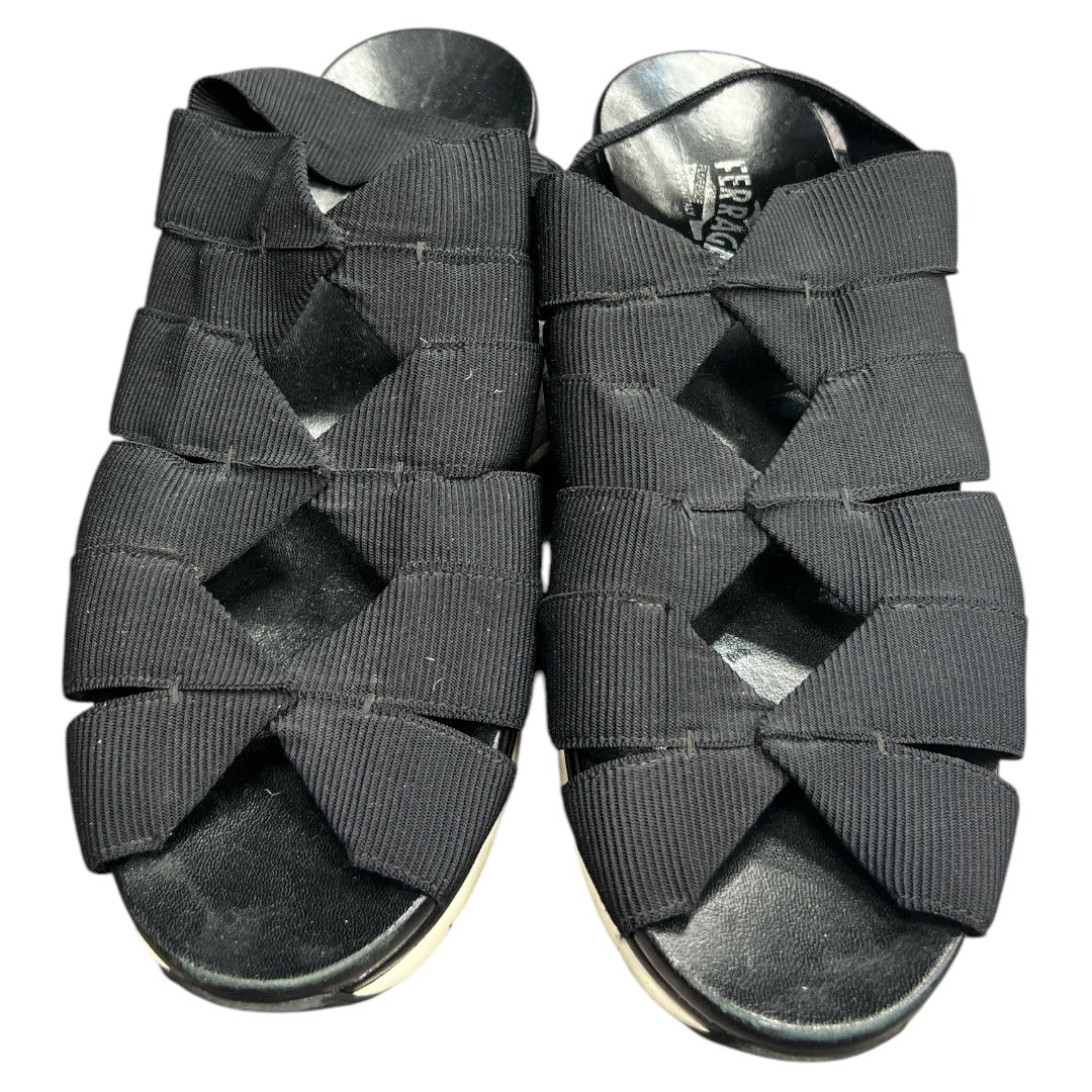 Sandals Luxury Designer By Ferragamo In Black, Size:8
