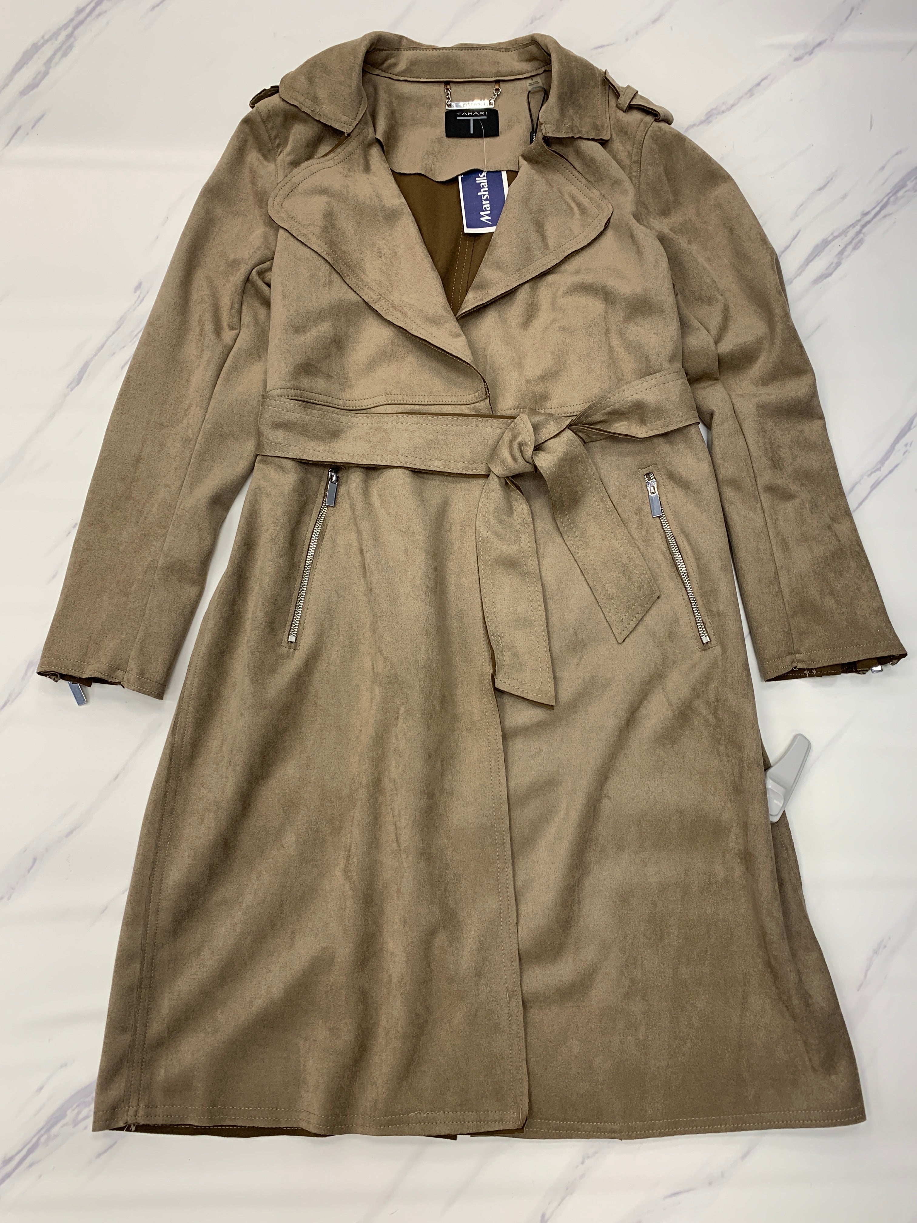 T Tahari Womens Olive Green Faux purchases Suede Trench Coat Sz L NWT