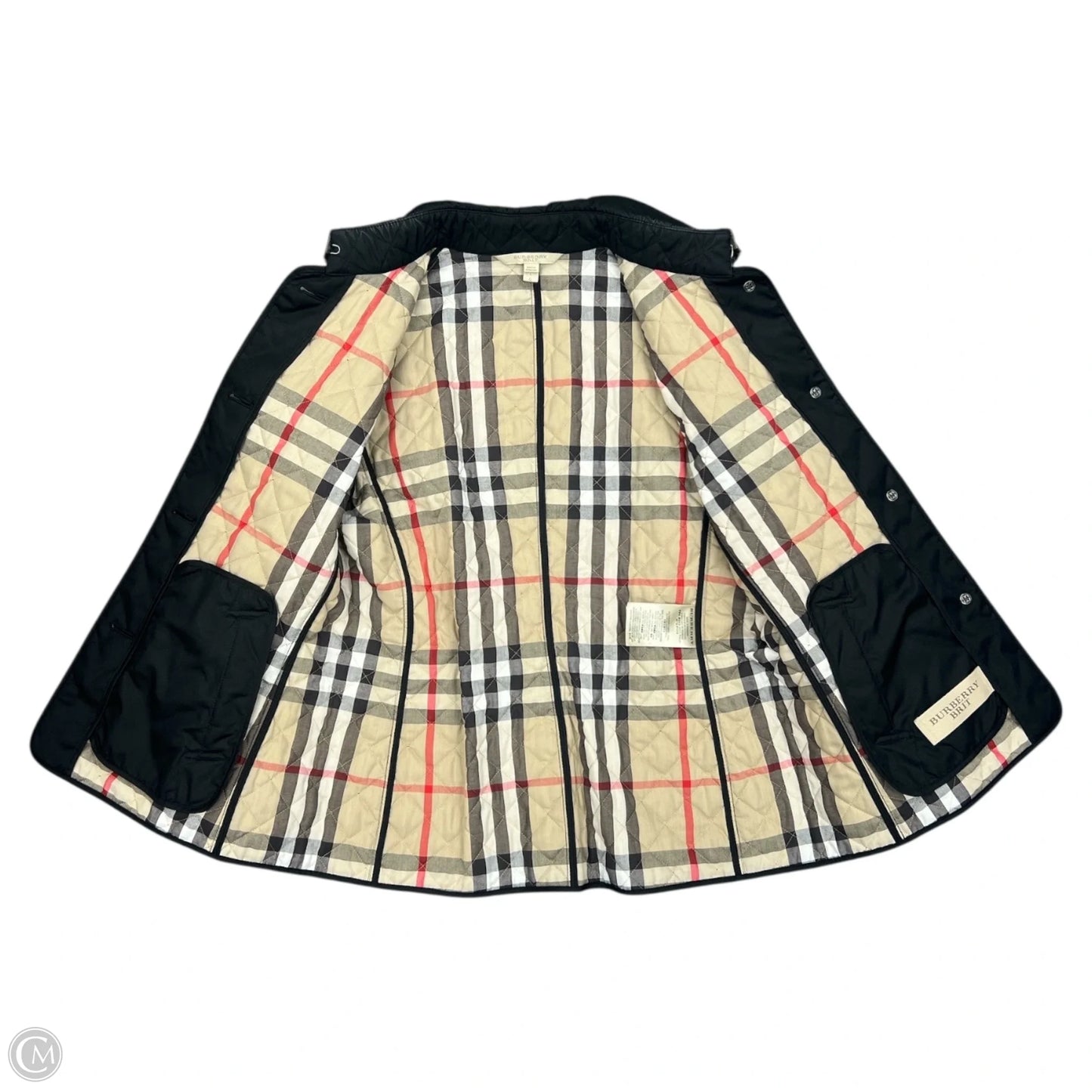 Coat Luxury Designer By Burberry In Black, Size: L