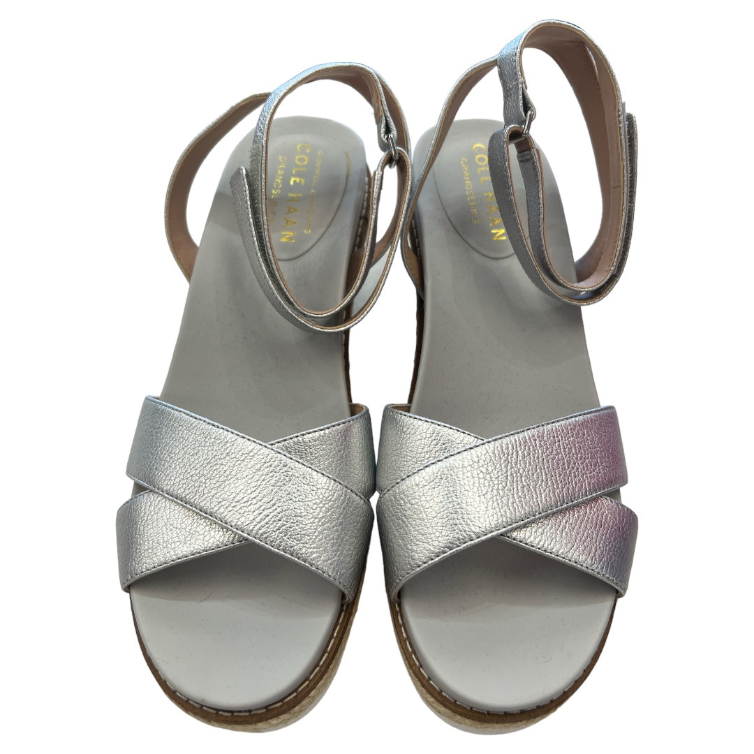 Silver Sandals Heels Wedge Cole-haan, Size 8.5