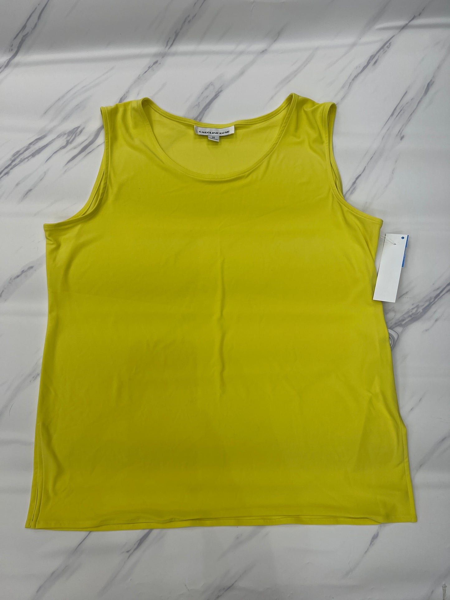 Top Sleeveless By Caroline Rose In Yellow, Size: 1x