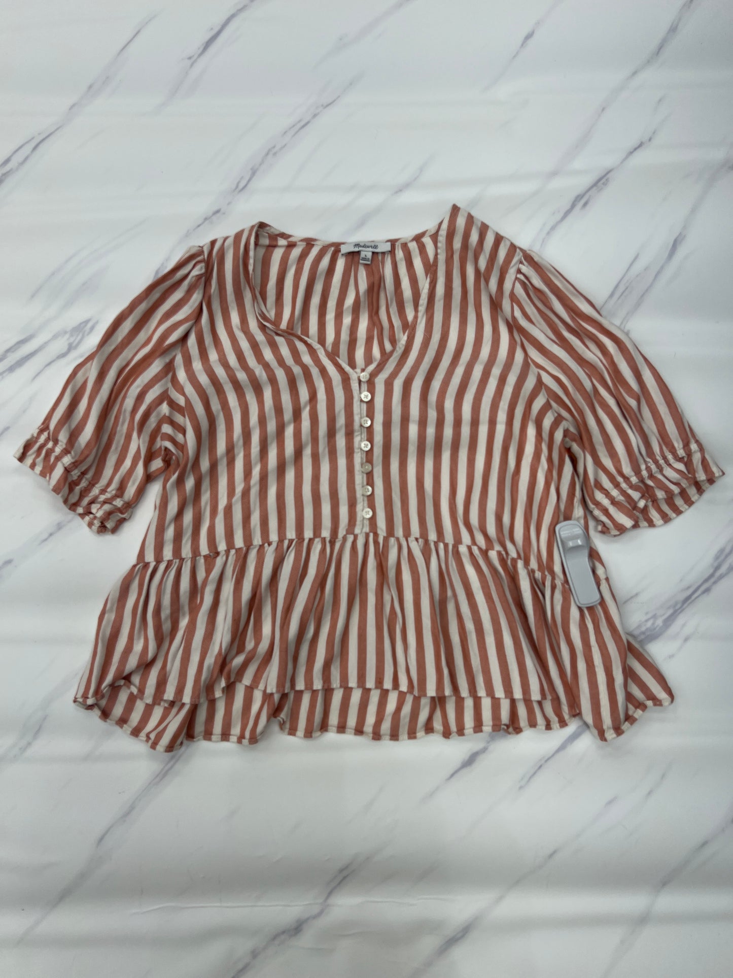 Top Short Sleeve By Madewell In Striped Pattern, Size: L