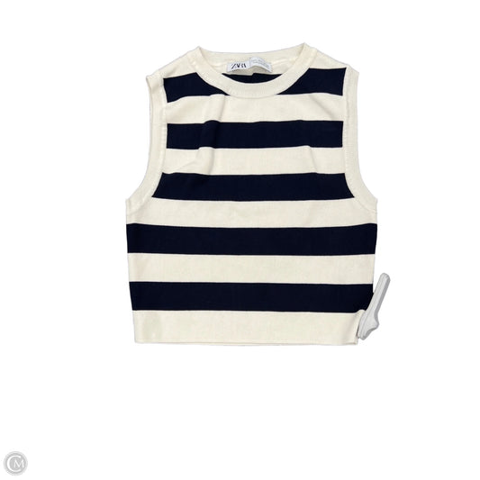 Top Sleeveless By Zara In Blue & White, Size: L
