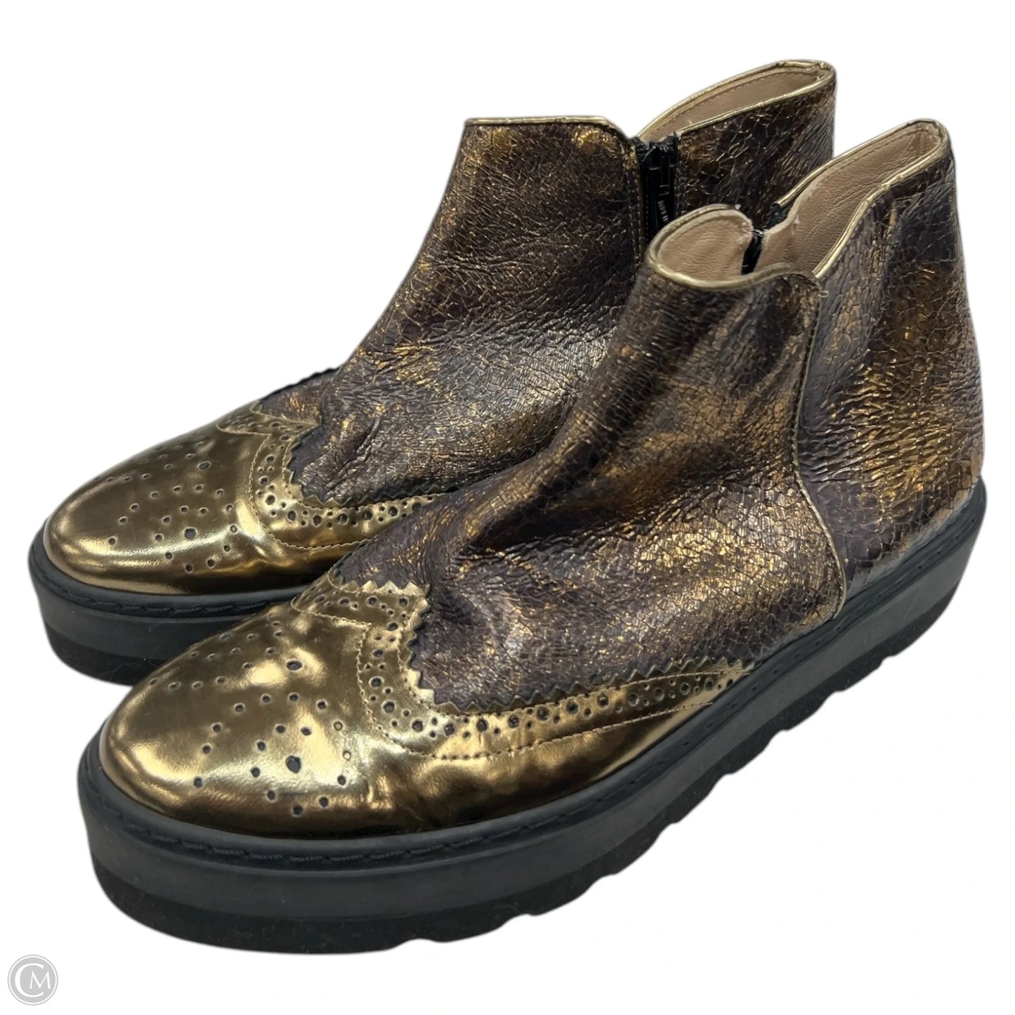 Boots Ankle Flats By Cma In Gold, Size: 8.5