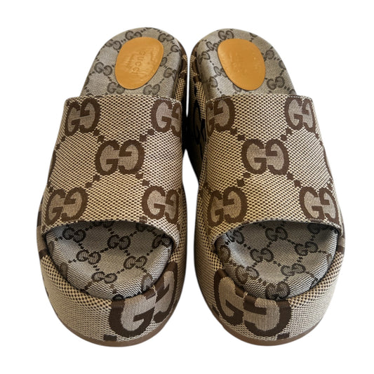 Sandals Luxury Designer By Gucci In Bronze, Size:9