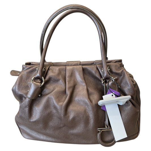 Handbag Designer By Ferragamo In Taupe, Size:Medium