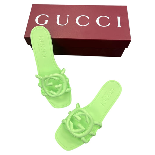 Sandals Luxury Designer By Gucci In Green, Size:8