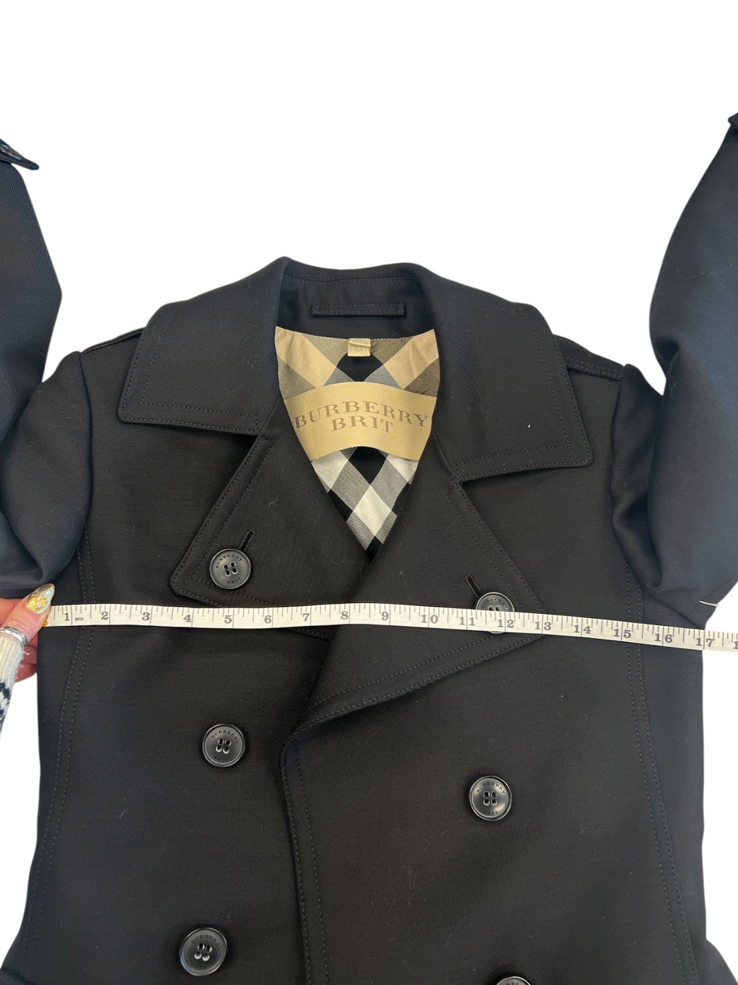 Coat Luxury Designer By Burberry In Black, Size: 2