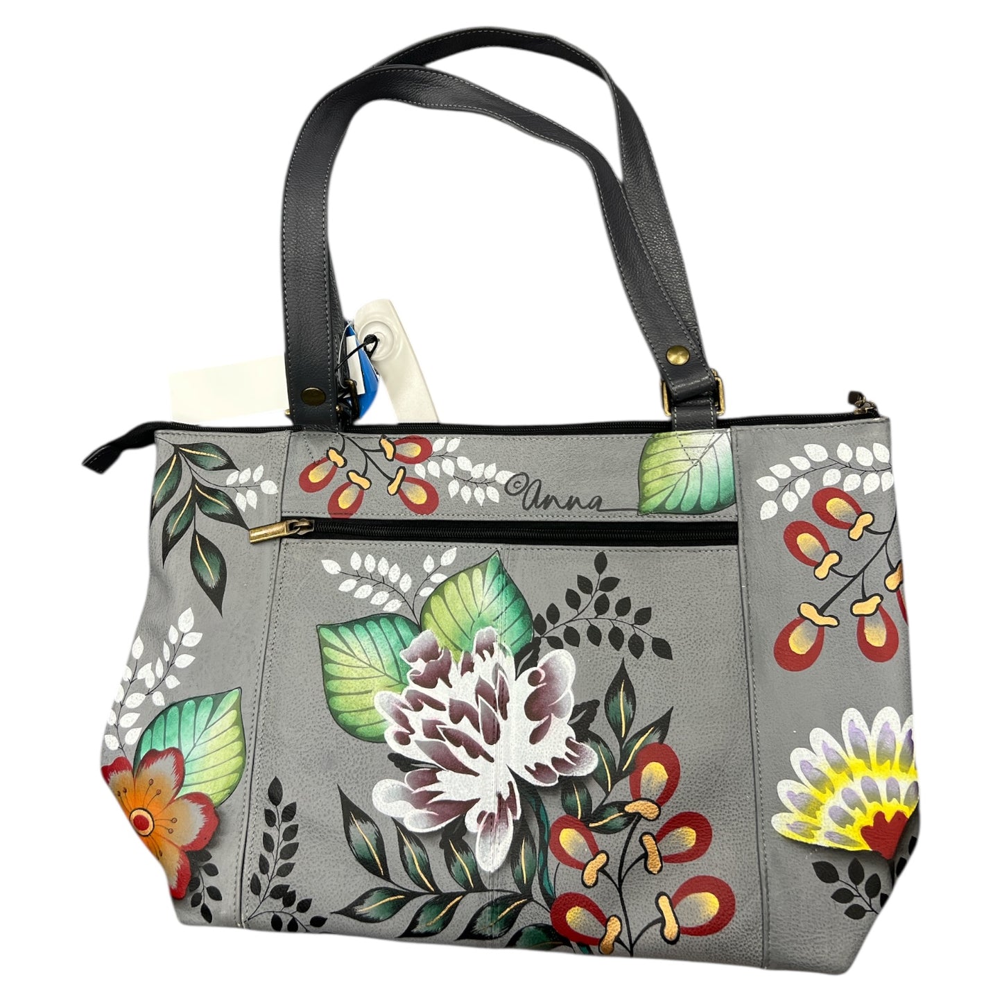 Handbag Leather By Anuschka In Grey, Size:Large