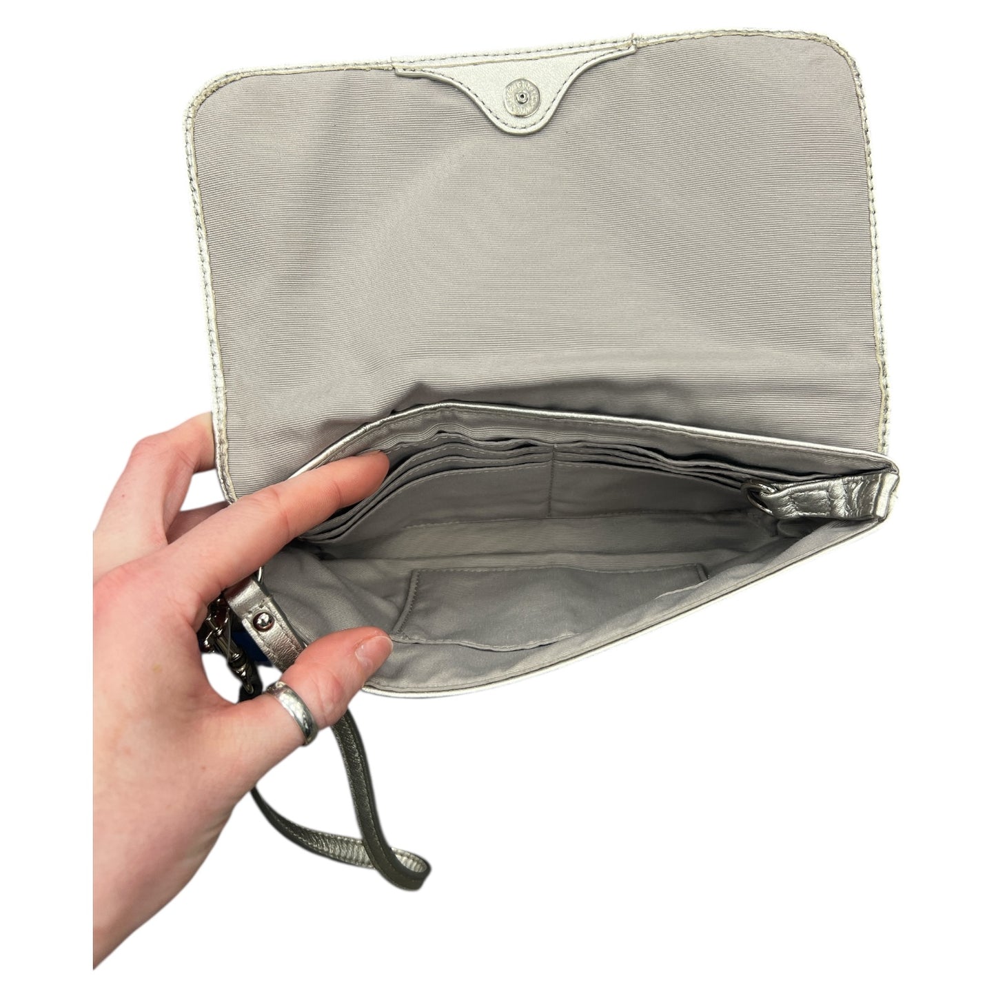 Wristlet Designer By Coach In Silver, Size:Large