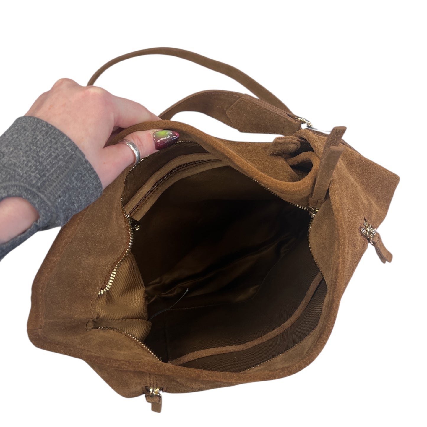 Handbag Leather By Clothes Mentor In Brown, Size:Medium