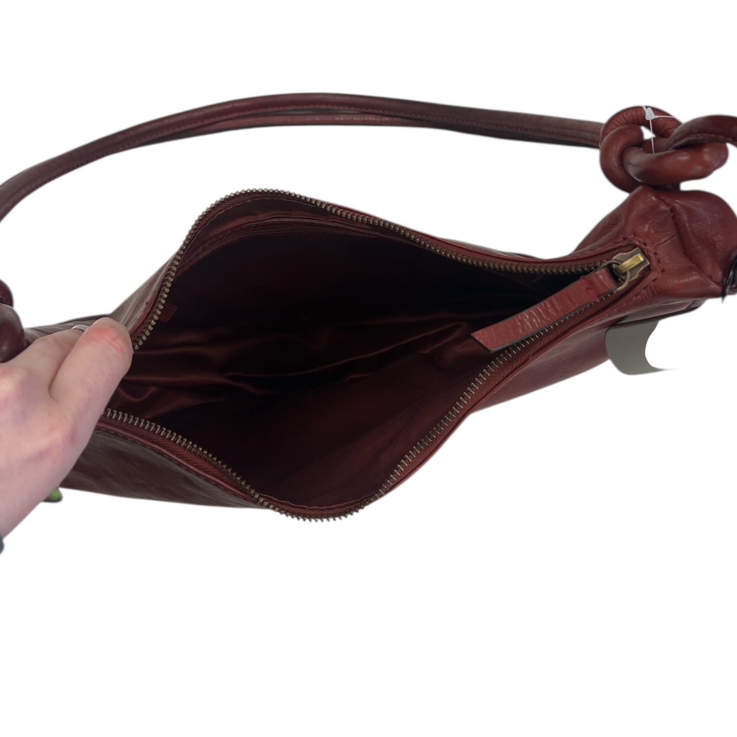 Handbag Leather By Clothes Mentor In Maroon, Size:Medium