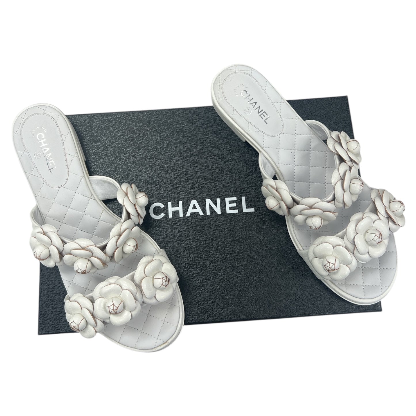 Sandals Luxury Designer By Chanel In White, Size:8.5