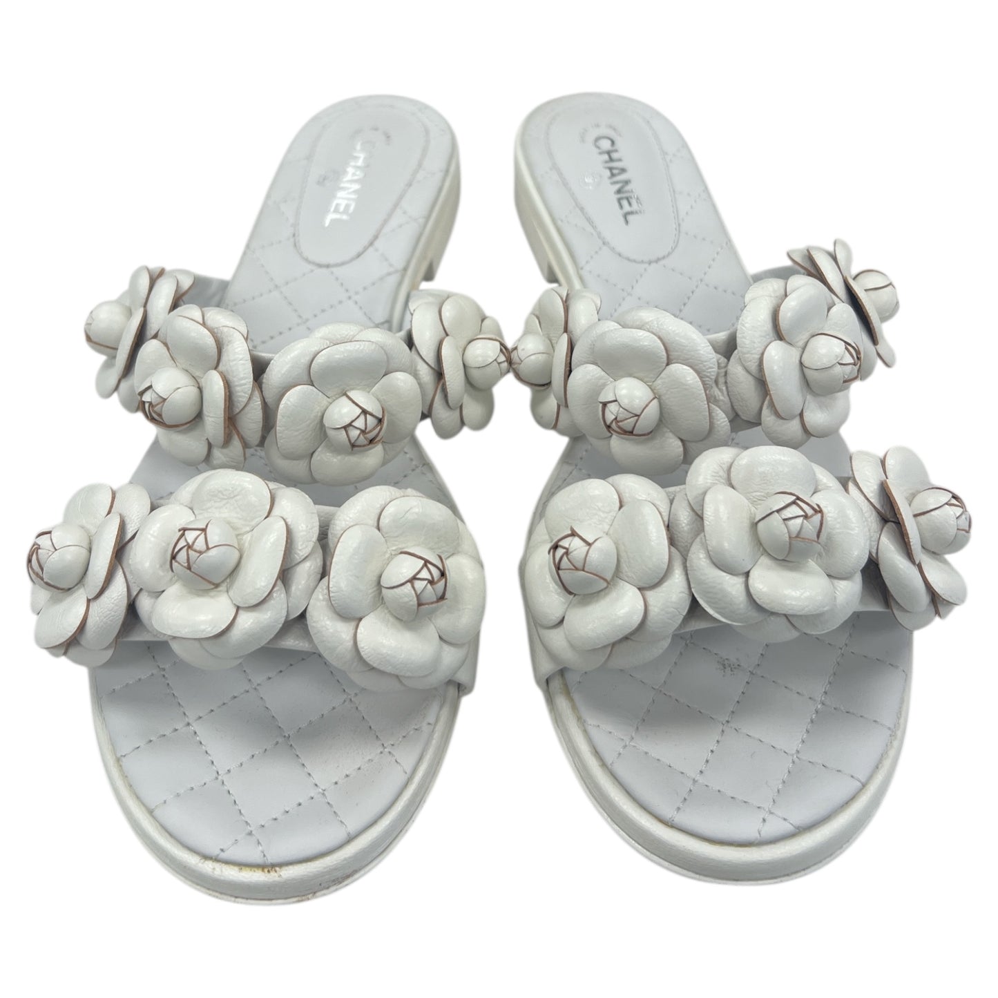 Sandals Luxury Designer By Chanel In White, Size:8.5
