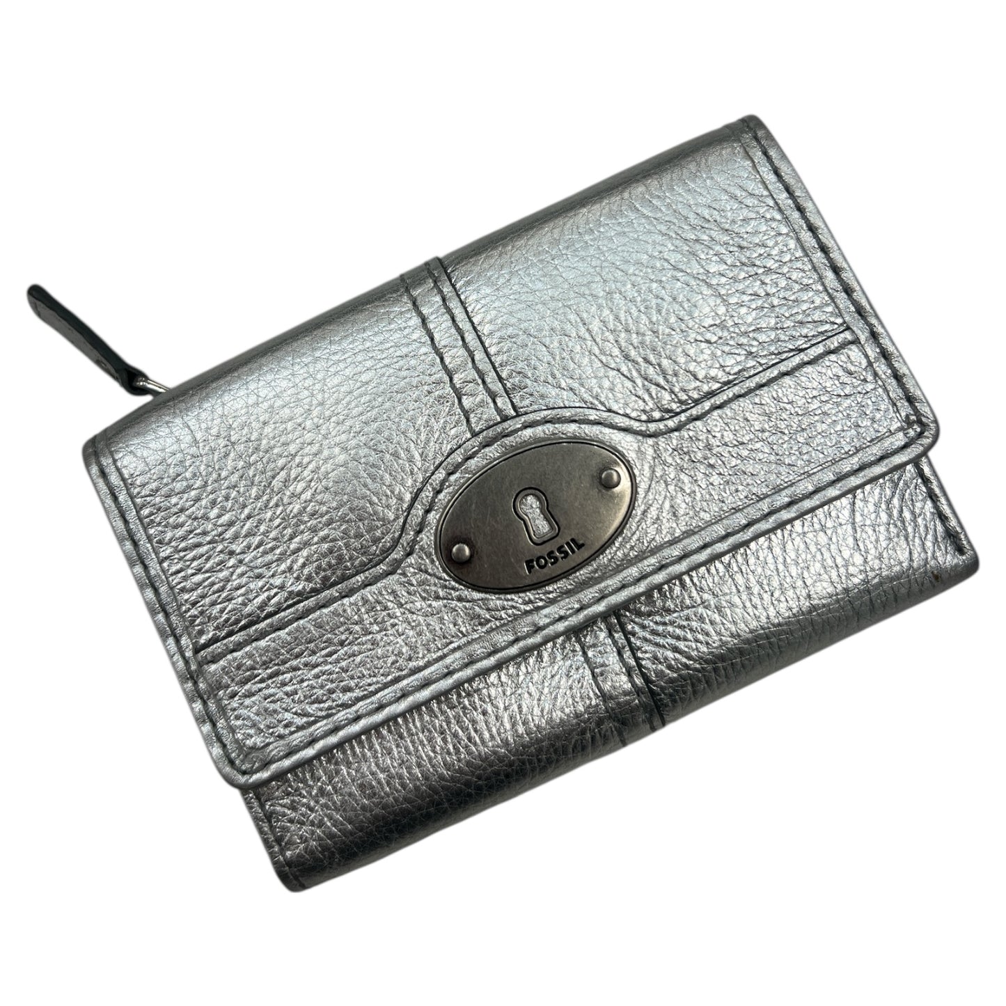 Wallet Leather By Fossil In Silver, Size:Small
