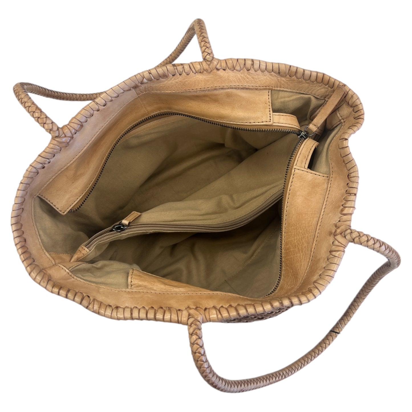 Handbag Leather By Clothes Mentor In Tan, Size:Large