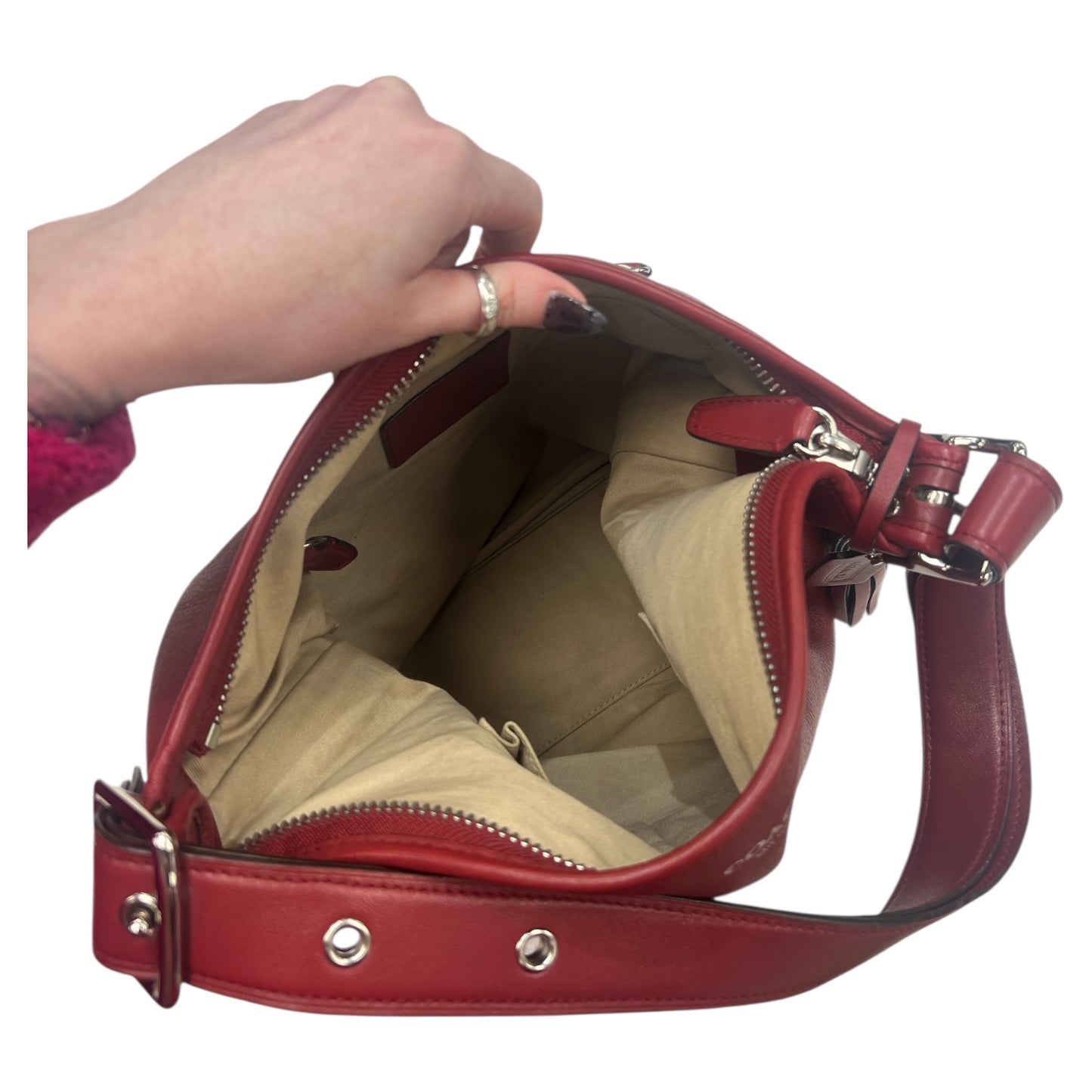 Handbag Designer By Coach In Red, Size:Large